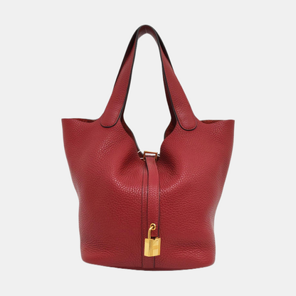 HERMÈS Picotin Lock 22 Pomegranate Red Clemence Leather Picotin Lock Handbag Gold Hardware Y Engraved-(SKU)-955861432