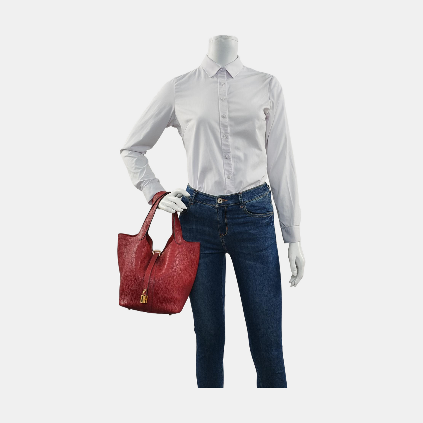 HERMÈS Picotin Lock 22 Pomegranate Red Clemence Leather Picotin Lock Handbag Gold Hardware Y Engraved-(SKU)-955861432