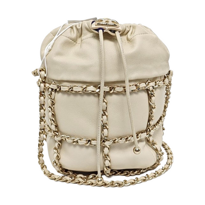 CHANEL DRAWSTRING White Calfskin Shoulder Bag with Gold Hardware, 30 Clutch-(SKU)-955869529