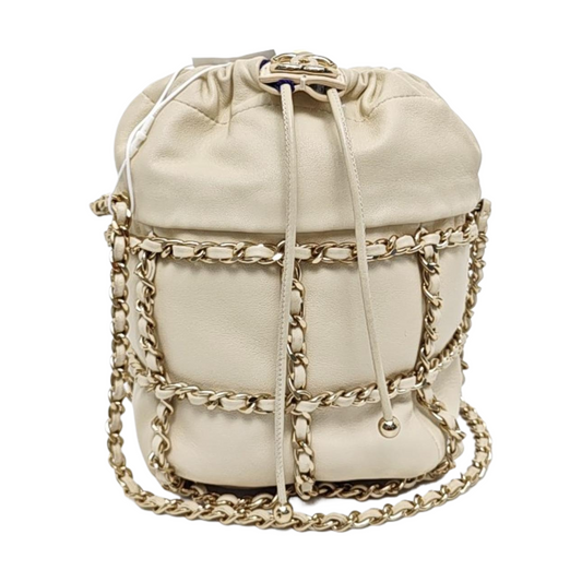 CHANEL DRAWSTRING White Calfskin Shoulder Bag with Gold Hardware, 30 Clutch-(SKU)-955869529
