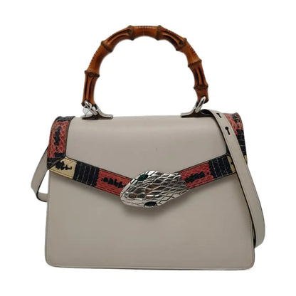 GUCCI Lilith White Cowhide Bamboo Embellished Bag Single Shoulder Bag Crossbody Handbag Silver Hardware Removable shoulder strap-(SKU)-943329956