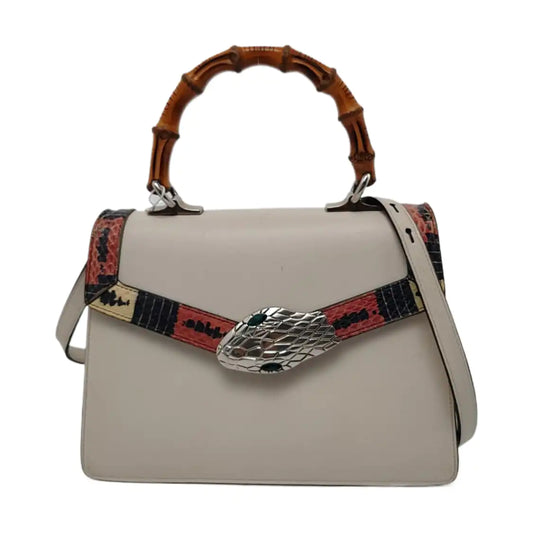GUCCI Lilith White Cowhide Bamboo Embellished Bag Single Shoulder Bag Crossbody Handbag Silver Hardware Removable shoulder strap-(SKU)-943329956