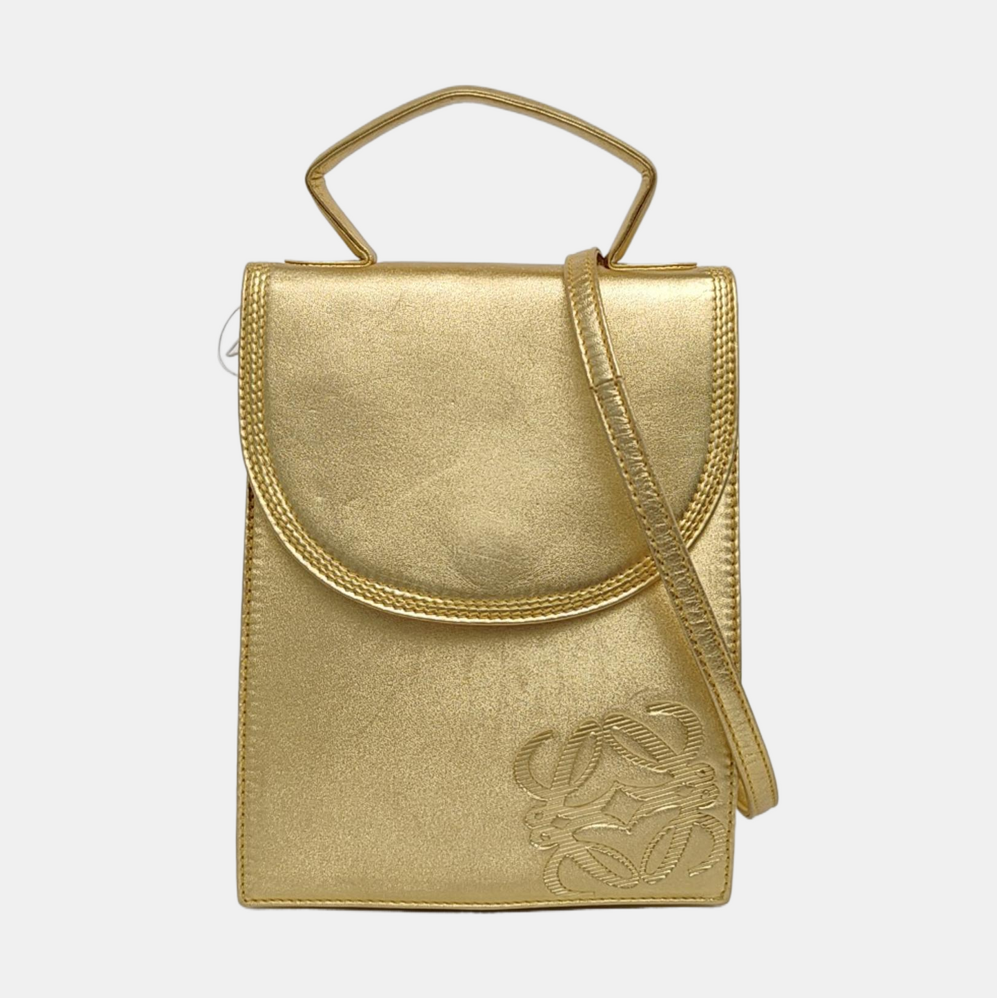 LOEWE Golden Leather Single Shoulder Crossbody Tote Bag Golden hardware Removable shoulder strap-(SKU)-955847634