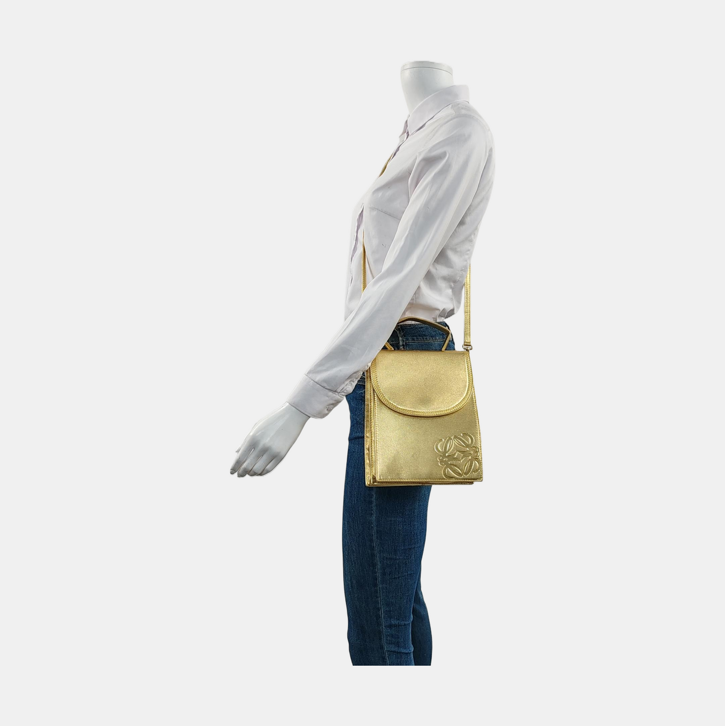 LOEWE Golden Leather Single Shoulder Crossbody Tote Bag Golden hardware Removable shoulder strap-(SKU)-955847634