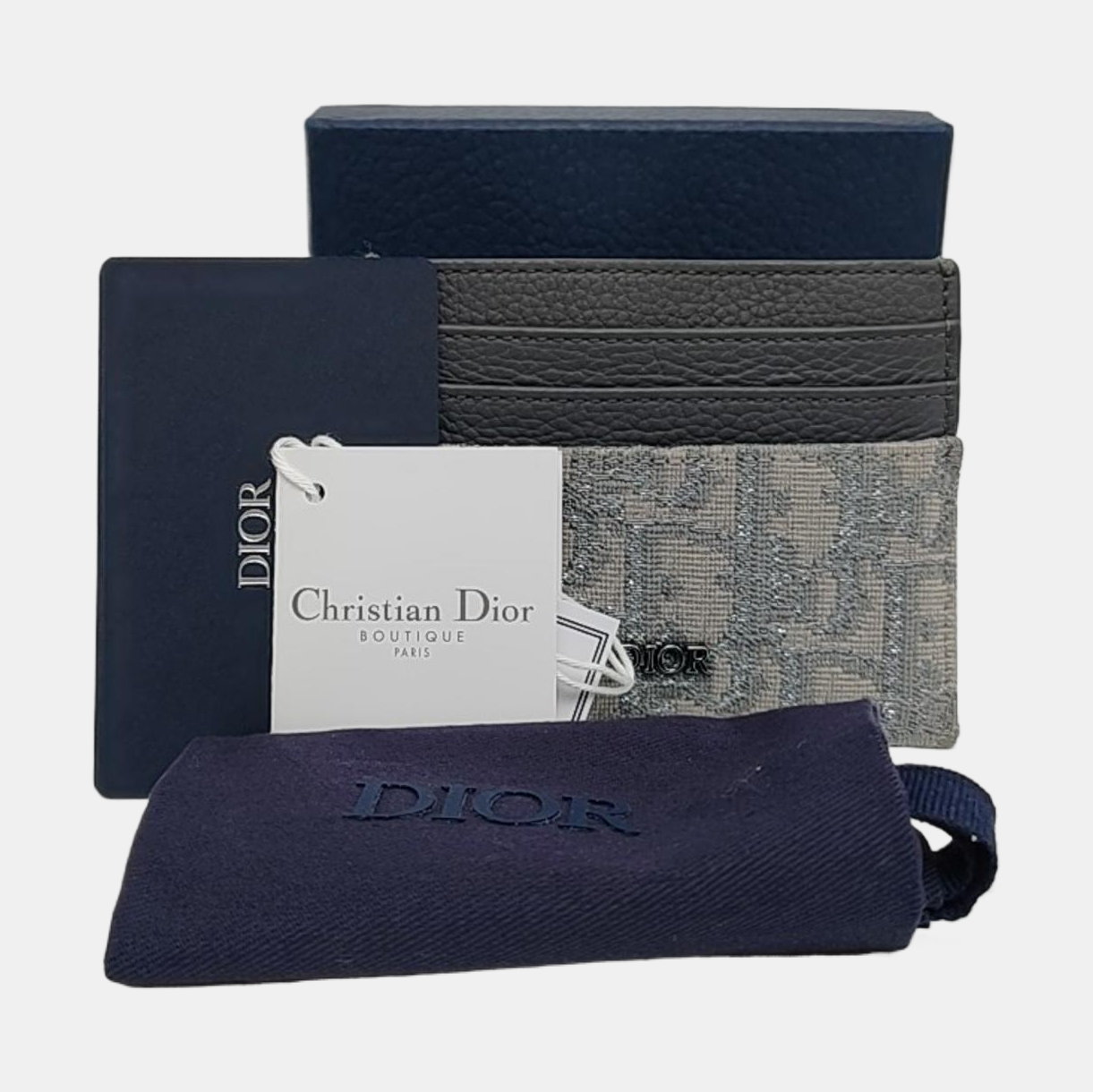 DIOR Grey Canvas Monogrammed Jacquard Card Case Ruthenium color hardware Complete Accessories-(SKU)-956051900