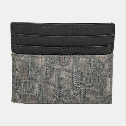 DIOR Grey Canvas Monogrammed Jacquard Card Case Ruthenium color hardware Complete Accessories-(SKU)-956051900