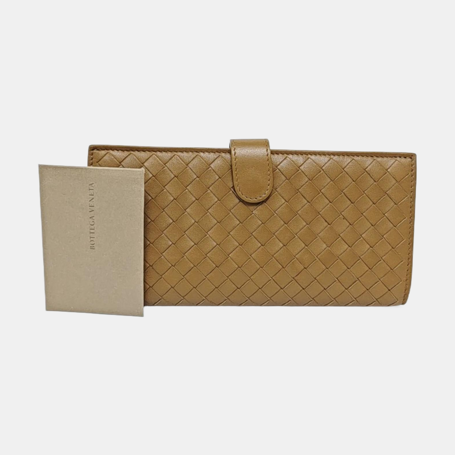 BOTTEGA VENETA Brown Lamb Skin Braided Wallet Black hardware-(SKU)-956008487