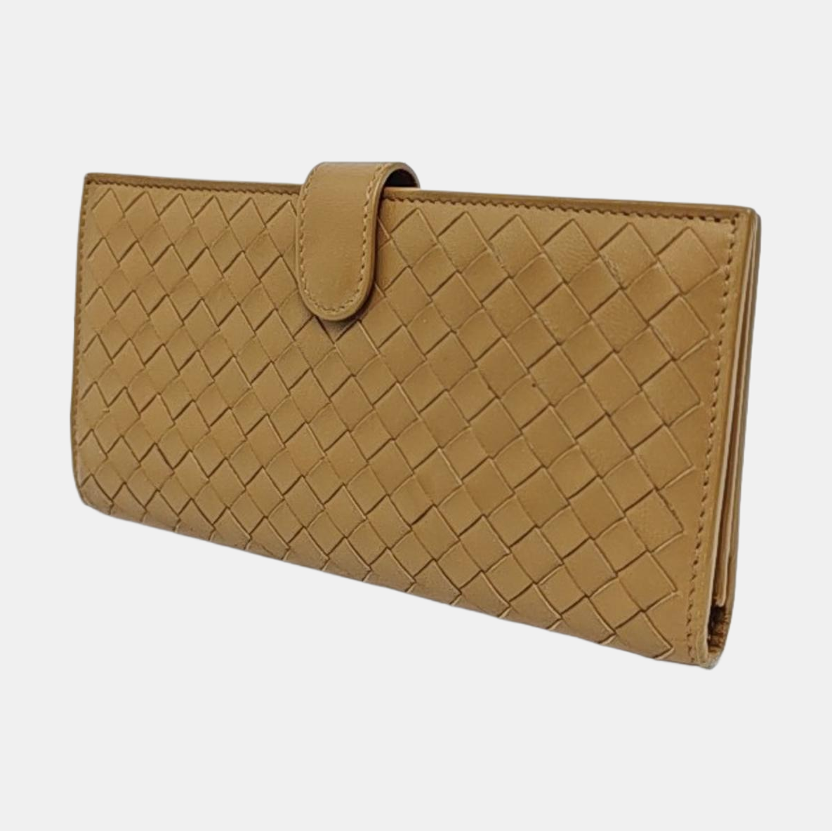 BOTTEGA VENETA Brown Lamb Skin Braided Wallet Black hardware-(SKU)-956008487