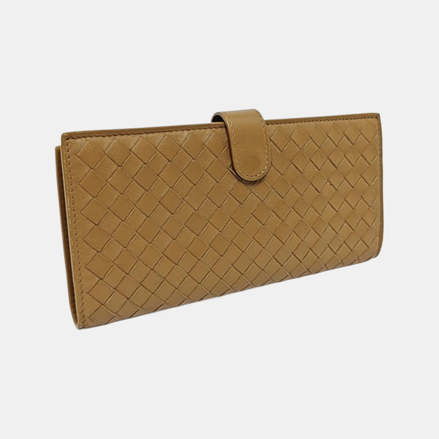 BOTTEGA VENETA Brown Lamb Skin Braided Wallet Black hardware-(SKU)-956008487