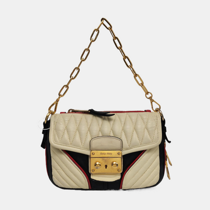 Miu Miu White Lamb Leather Quilted Shoulder Bag Tote Bag Golden hardware Removable shoulder strap-(SKU)-956072248