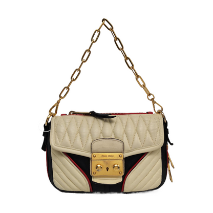 Miu Miu White Lamb Leather Quilted Shoulder Bag Tote Bag Golden hardware Removable shoulder strap-(SKU)-956072248
