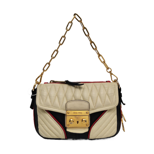 Miu Miu White Lamb Leather Quilted Shoulder Bag Tote Bag Golden hardware Removable shoulder strap-(SKU)-956072248