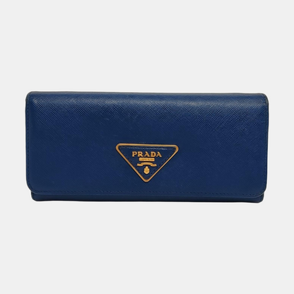 PRADA Blue Calfskin Logo Wallet Golden hardware-(SKU)-956067557