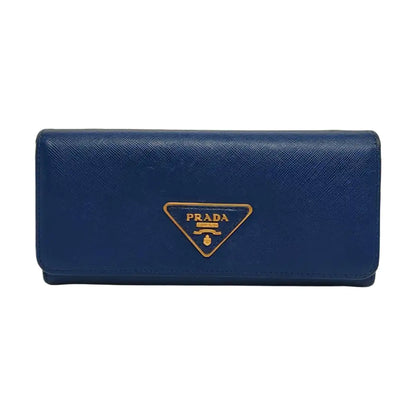 PRADA Blue Calfskin Logo Wallet Golden hardware-(SKU)-956067557