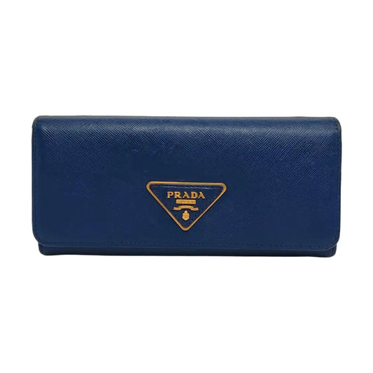 PRADA Blue Calfskin Logo Wallet Golden hardware-(SKU)-956067557