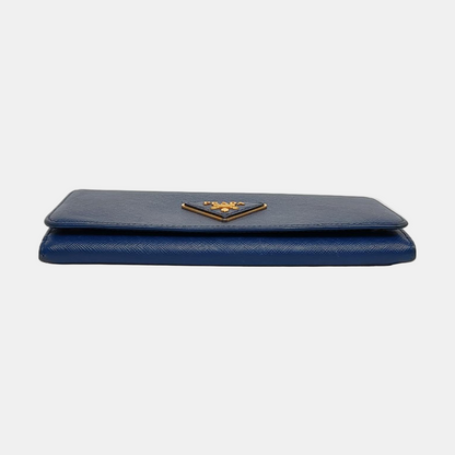 PRADA Blue Calfskin Logo Wallet Golden hardware-(SKU)-956067557