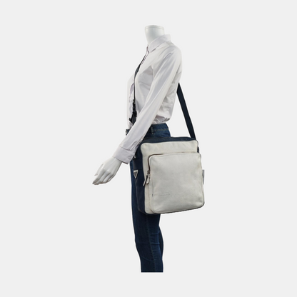 PRADA Tote bag White Calfskin Leather Monogrammed Single Shoulder Bag Silver Hardware-(SKU)-956075767