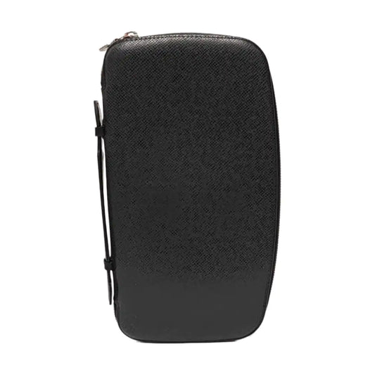LOUIS VUITTON ATOLL Black Leather Clutch Handbag Silver Hardware-(SKU)-955895413