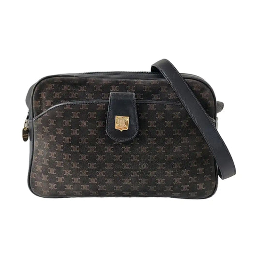 CELINE Camera Bag Black Velvet Leather Triumph Arch Crossbody Single Shoulder Bag Golden hardware-(SKU)-956103145