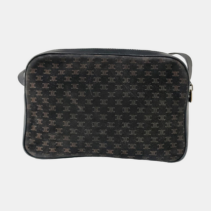 CELINE Camera Bag Black Velvet Leather Triumph Arch Crossbody Single Shoulder Bag Golden hardware-(SKU)-956103145