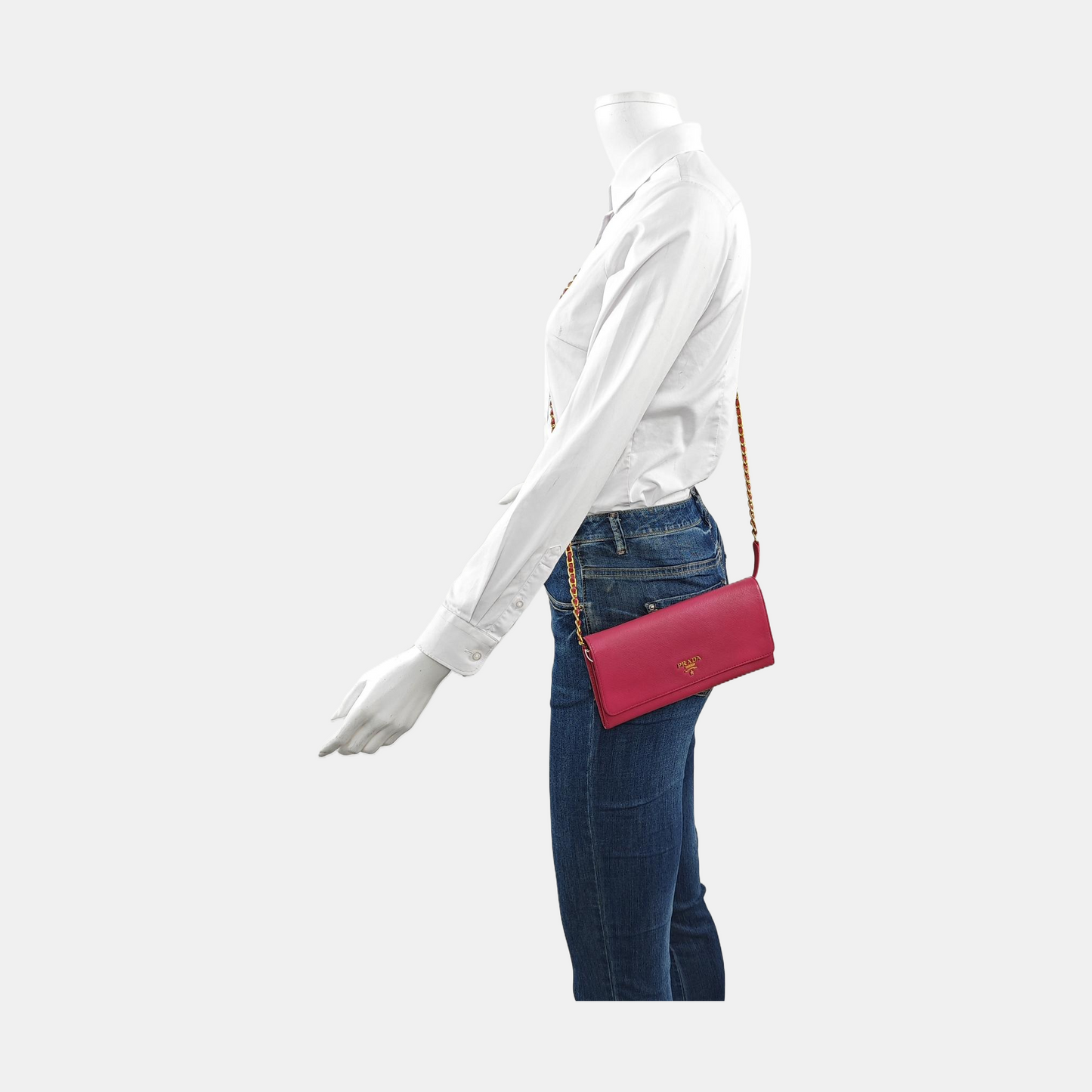 PRADA Pink Cowhide Crosshatch Crossbody and Shoulder Bag Golden hardware Removable shoulder strap-(SKU)-956276892