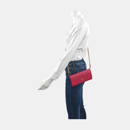 PRADA Pink Cowhide Crosshatch Crossbody and Shoulder Bag Golden hardware Removable shoulder strap-(SKU)-956276892