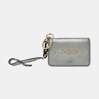 DIOR J'Adior Gray Cowhide Studs Card Case Golden hardware-(SKU)-956355272