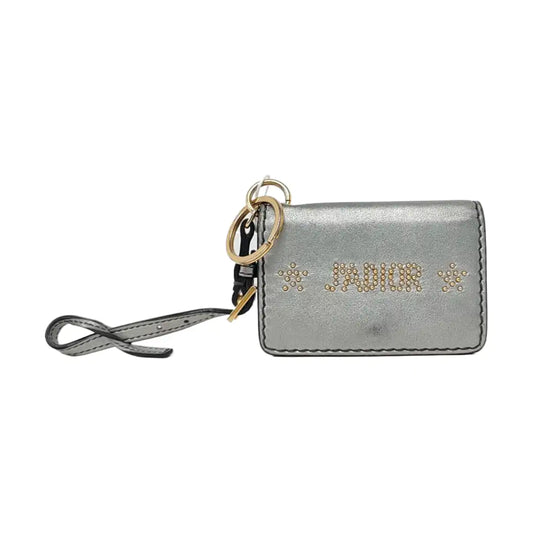 DIOR J'Adior Gray Cowhide Studs Card Case Golden hardware-(SKU)-956355272