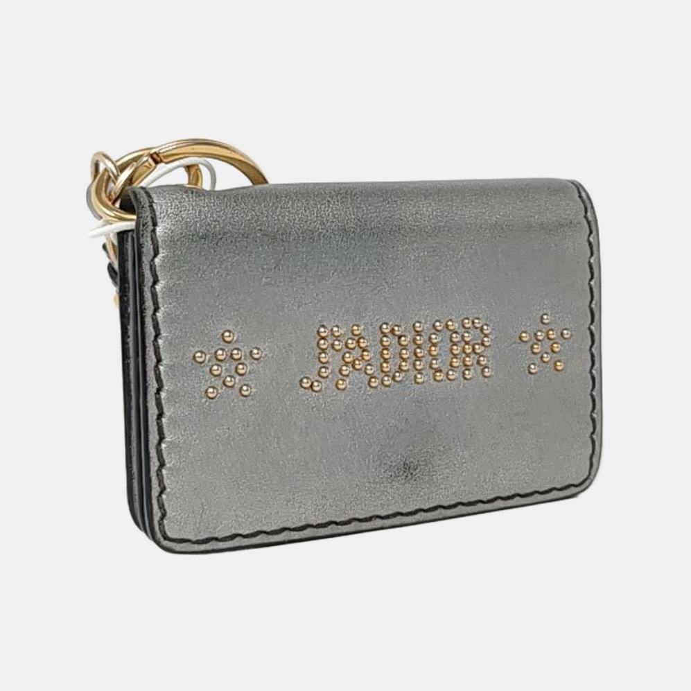 DIOR J'Adior Gray Cowhide Studs Card Case Golden hardware-(SKU)-956355272