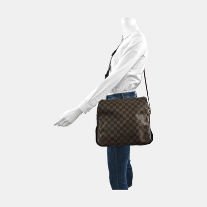LOUIS VUITTON NAVIGLIO Brown Coated Canvas Checkered Single Shoulder Bag Crossbody Gold Brown Hardware-(SKU)-956274332
