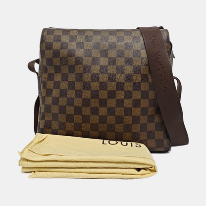 LOUIS VUITTON NAVIGLIO Brown Coated Canvas Checkered Single Shoulder Bag Crossbody Gold Brown Hardware-(SKU)-956274332