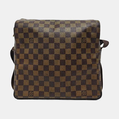 LOUIS VUITTON NAVIGLIO Brown Coated Canvas Checkered Single Shoulder Bag Crossbody Gold Brown Hardware-(SKU)-956274332