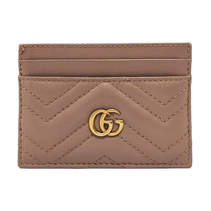 GUCCI GG Marmont Nude Pink Leather Quilted  wavy pattern Card Case Golden hardware-(SKU)-956155402