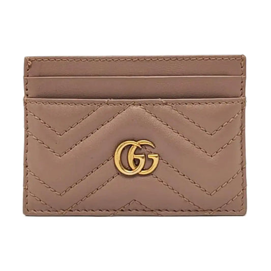 GUCCI GG Marmont Nude Pink Leather Quilted  wavy pattern Card Case Golden hardware-(SKU)-956155402