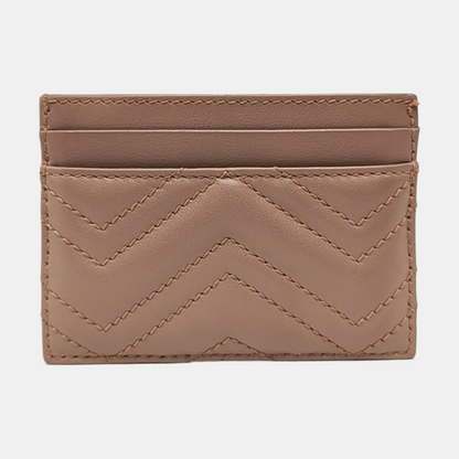 GUCCI GG Marmont Nude Pink Leather Quilted  wavy pattern Card Case Golden hardware-(SKU)-956155402