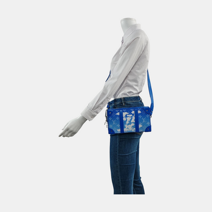 LOUIS VUITTON WALLET TRUNK Blue Coated Canvas Monogram Printed Sling Bag Handbag Single Shoulder Bag Silver Hardware Removable Strap-(SKU)-956381816
