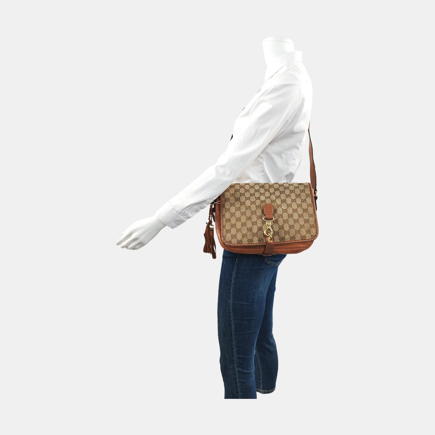 GUCCI Trunk Brown Canvas Old Flower Single Shoulder Bag Tote Bag Golden hardware-(SKU)-13447280