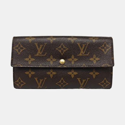 LOUIS VUITTON PORTE MONNAIE Brown coated canvas vintage wallet Golden hardware-(SKU)-956342915
