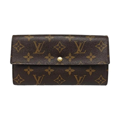 LOUIS VUITTON PORTE MONNAIE Brown coated canvas vintage wallet Golden hardware-(SKU)-956342915