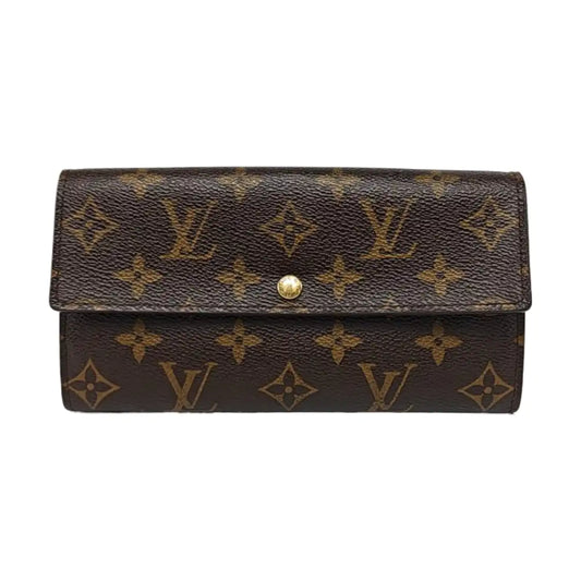 LOUIS VUITTON PORTE MONNAIE Brown coated canvas vintage wallet Golden hardware-(SKU)-956342915
