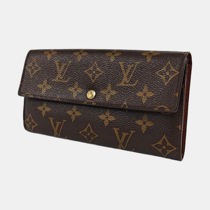 LOUIS VUITTON PORTE MONNAIE Brown coated canvas vintage wallet Golden hardware-(SKU)-956342915