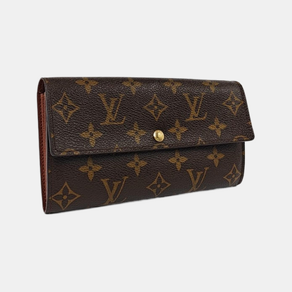 LOUIS VUITTON PORTE MONNAIE Brown coated canvas vintage wallet Golden hardware-(SKU)-956342915