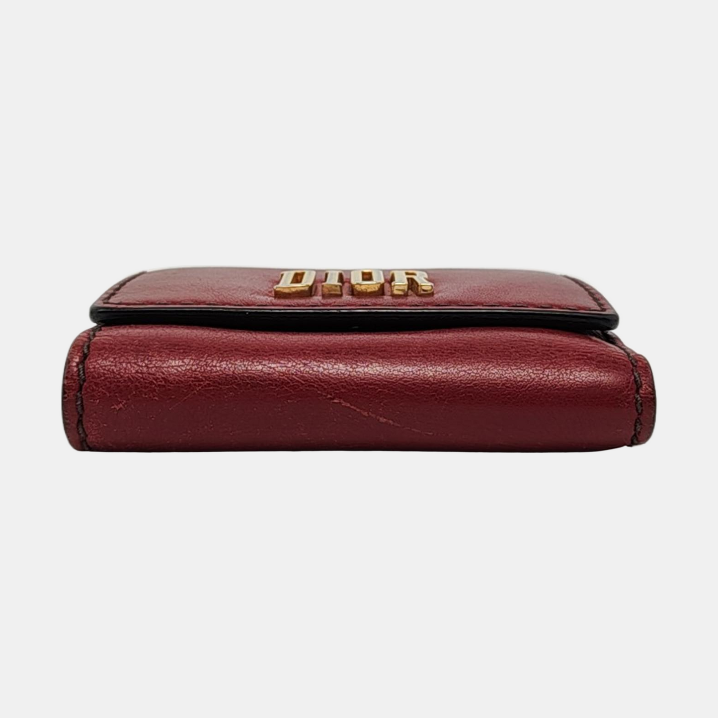 DIOR Burgundy Calfskin Leather Wallet Golden hardware-(SKU)-956370493