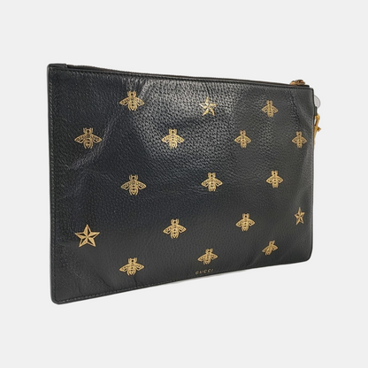 GUCCI Bee Web  Black Cowhide Printed Bee Handbag Handbag Crossbody Golden hardware-(SKU)-949397930