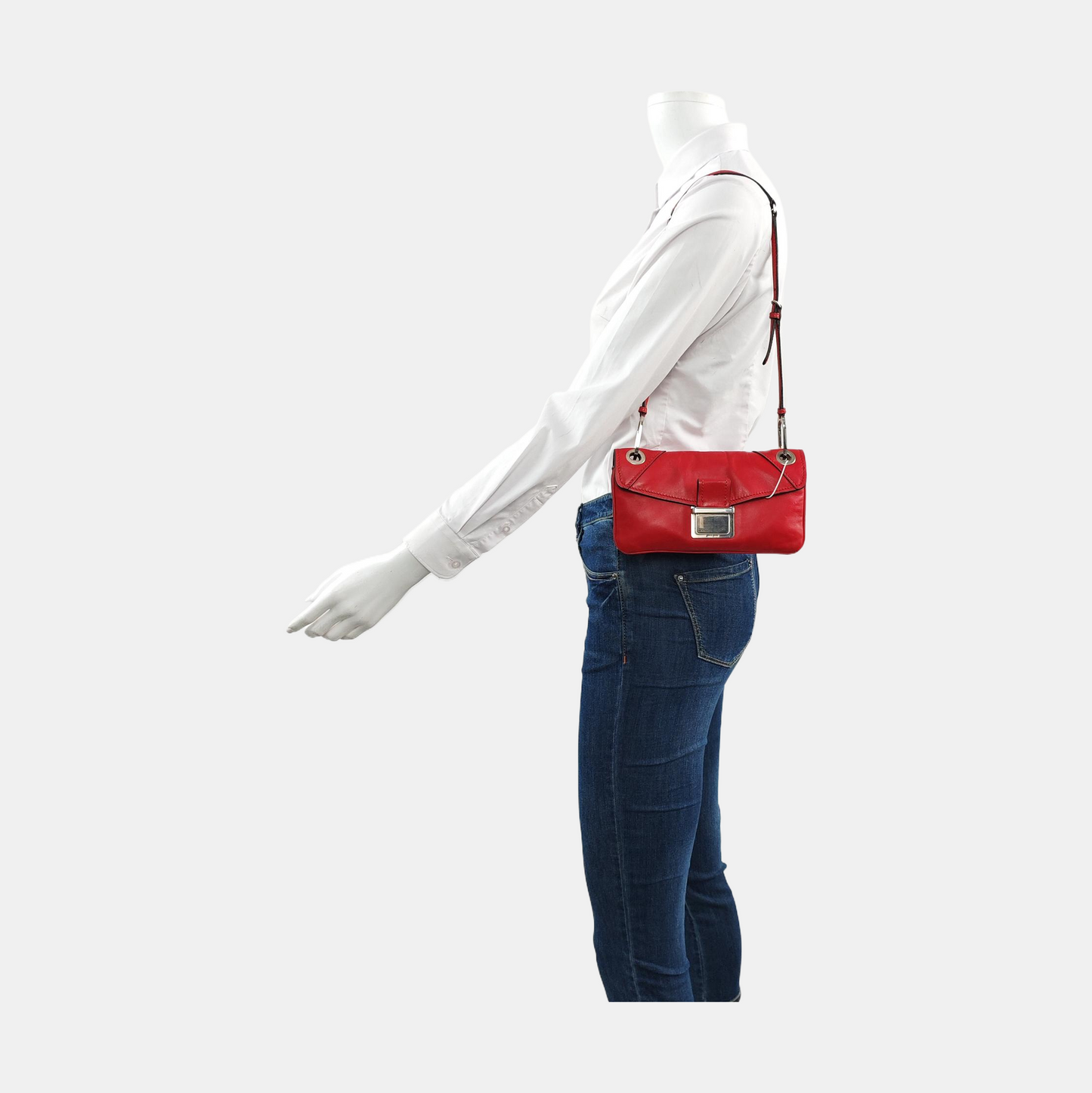 Miu Miu mini Red Calf Leather Crossbody Shoulder Bag Tote Silver Hardware Removable shoulder strap-(SKU)-956465085