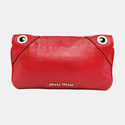 Miu Miu mini Red Calf Leather Crossbody Shoulder Bag Tote Silver Hardware Removable shoulder strap-(SKU)-956465085