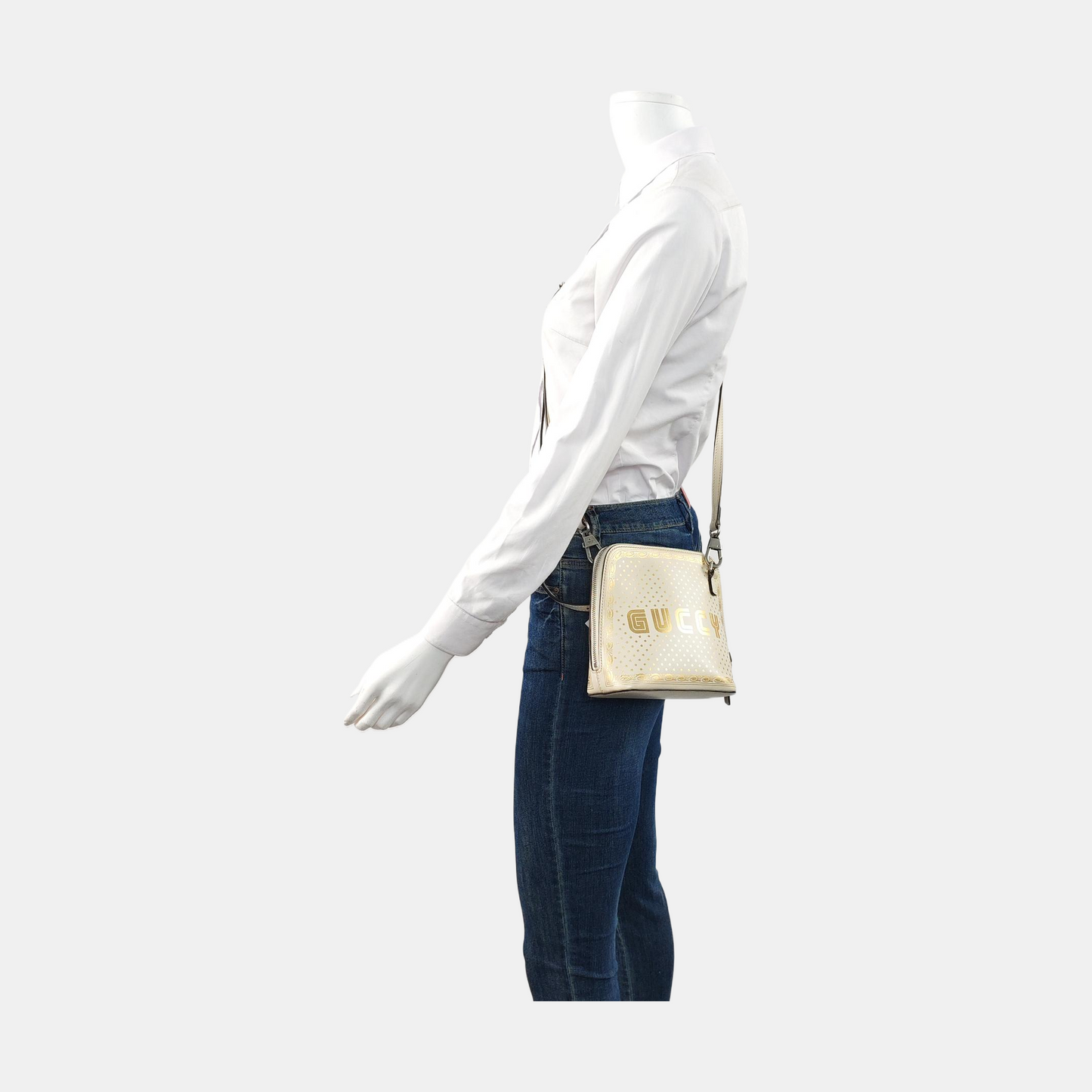 GUCCI Gucci x Sega mini White Cowhide Printed Single Shoulder Bag Crossbody Bag Silver Hardware Removable shoulder strap-(SKU)-956051089