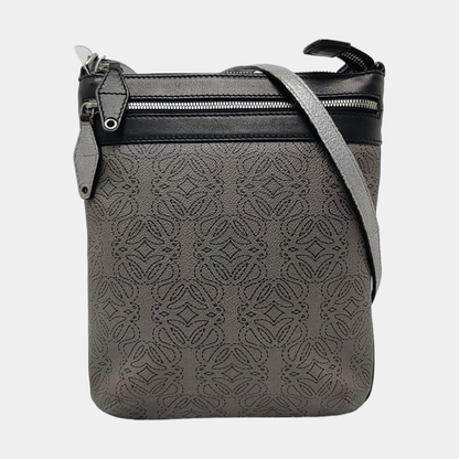 LOEWE Dark Grey Coated Canvas Printed Crossbody Bag Shoulder Bag Silver Hardware Removable shoulder strap-(SKU)-956152838