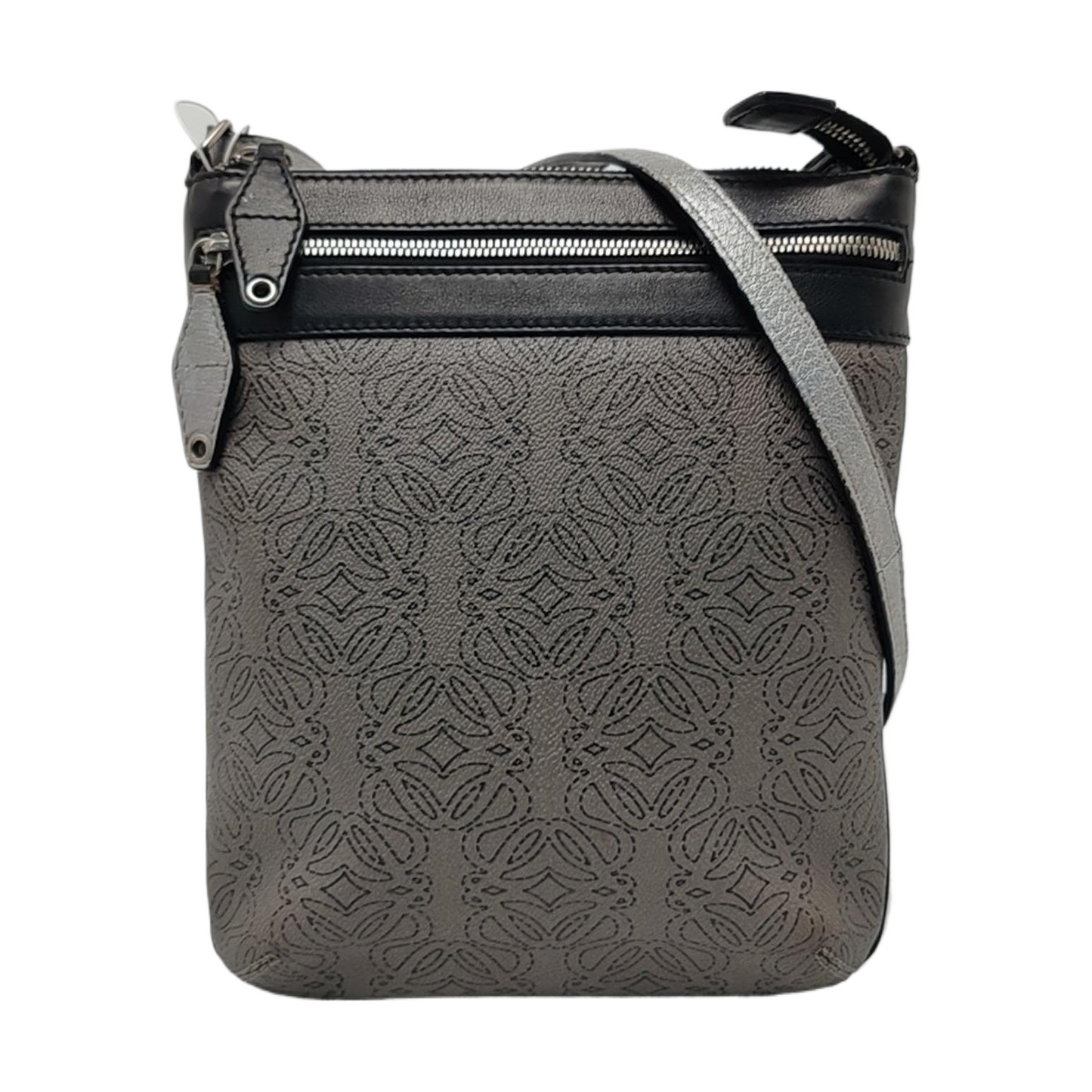 LOEWE Dark Grey Coated Canvas Printed Crossbody Bag Shoulder Bag Silver Hardware Removable shoulder strap-(SKU)-956152838