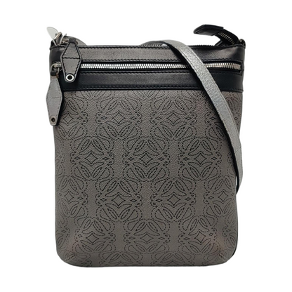 LOEWE Dark Grey Coated Canvas Printed Crossbody Bag Shoulder Bag Silver Hardware Removable shoulder strap-(SKU)-956152838